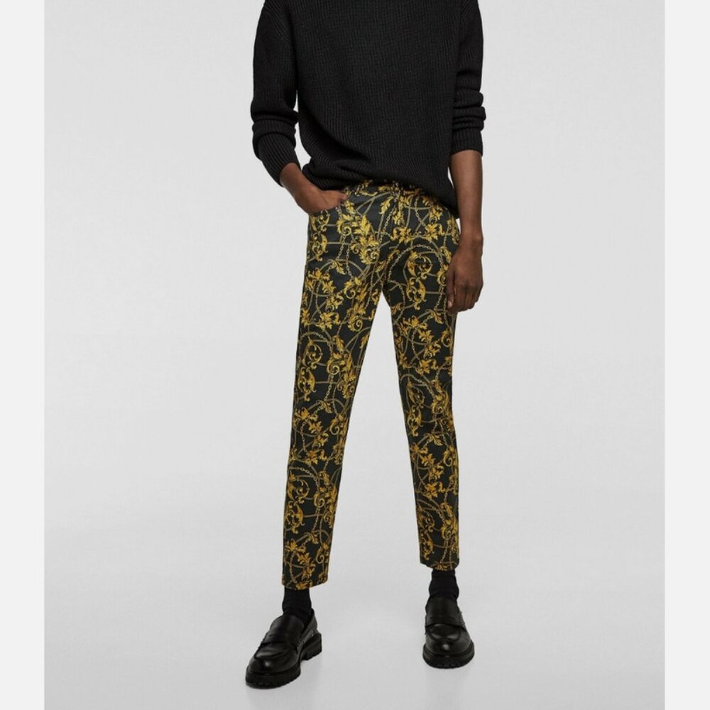 Zara Skinny Baroque Print Trousers